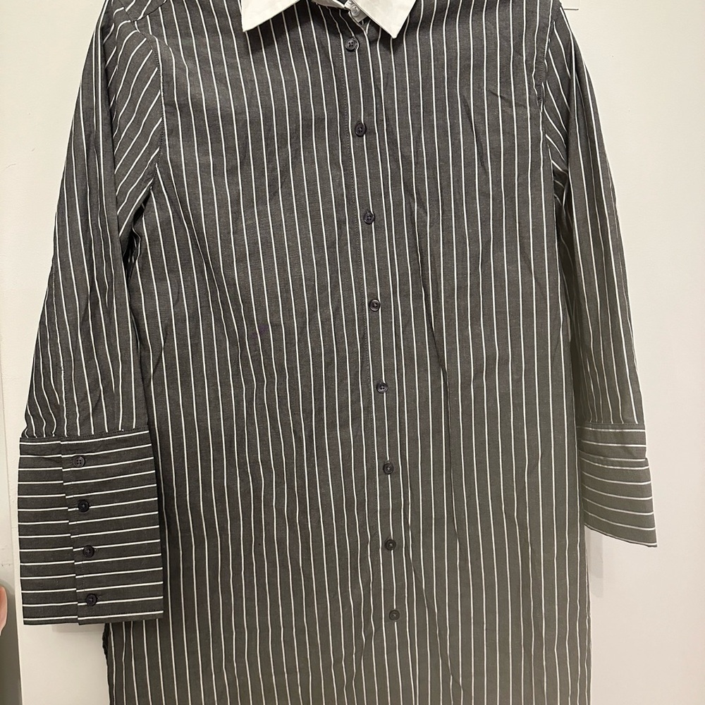 Scoop NYC Black and White Pinstripe Dress Shirt